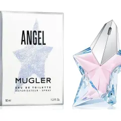 Pudełko i gwiazdkowy flakonik perfum Angel Mugler Eau de Toilette.