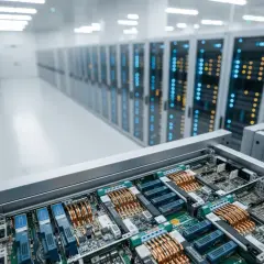 Ein Serverraum mit blinkenden Lichtern, der die Zukunft der credo technology aktie symbolisiert.