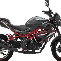 Motocicleta Benelli BN 125 negra con detalles rojos. Opiniones sobre su diseño deportivo y ágil.