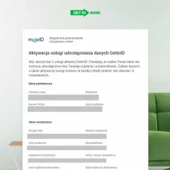 Aktywacja usługi GetinID w Nest Bank. Formularz do bezpiecznego potwierdzenia tożsamości online.