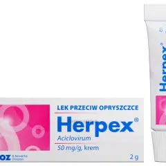 Krem na opryszczkę Herpex z acyklowirem, 50 mg/g, w tubce 2g. Lek przeciw opryszczce.
