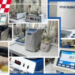 Laboratorium bada wskaźnik lepkości oleju za pomocą nowoczesnych urządzeń, takich jak titrator Mettler Toledo i tester Petrotest.