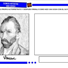 Fichas proyecto Van Gogh infantil: autorretrato del artista y espacio para crear el tuyo. ¡Sé un artista!