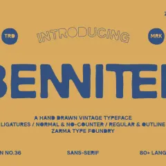Retro graphic design showcasing the "BENNITER" typeface. This hand-drawn font, with its vintage appeal, is presented in a bold, blue sans-serif style.