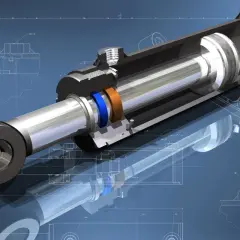 Przekrój siłownika hydraulicznego z widocznymi elementami, sugerujący naprawę siłowników i precyzyjne wykonanie.