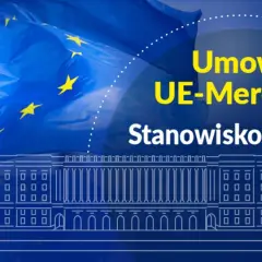 Flaga UE i budynek symbolizują stanowisko MRIRW w sprawie umowy UE-Mercosur.