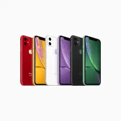 Rząd kolorowych iPhone'ów XR, od czerwonego po zielony. Zastanawiasz się, iphone xr do kiedy wsparcie?