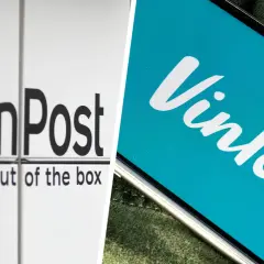 Logo InPost i ekran telefonu z napisem Vinted. Vinted działa w wielu krajach Europy, np. w Polsce, Francji, Niemczech.