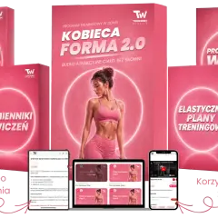 Fit girl na okładce programu "Kobieca Forma 2.0". Zestaw zawiera plany treningowe, instruktaże wideo i zamienniki ćwiczeń.
