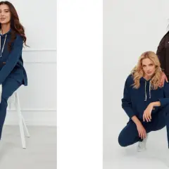 Dwie kobiety w dresach. Jedna w granatowej bluzie basic czarnej, druga w brązowej.