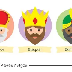 Plantillas Reyes Magos para imprimir: Melchor, Gaspar y Baltasar sonríen, listos para recibir tu carta.
