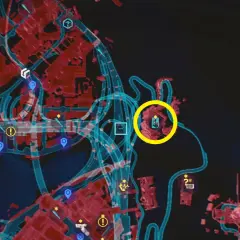 Mapa Night City z zaznaczonymi kartami tarota cyberpunk.