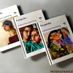 Książki o wybitnych polskie malarki 20 wieku: Boznańska, Łempicka i Stryjeńska. Ich dzieła zdobią okładki.