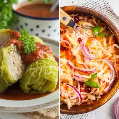 Rollitos de col rellenos y ensalada de col con cebolla morada. Dos deliciosas recetas con col para inspirarte.