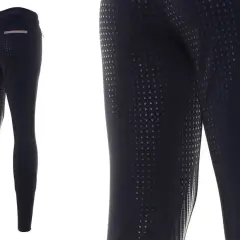 Granatowe bryczesy legginsy z pełnym silikonowym lejem w kropki, idealne dla każdej jeźdźczyni.
