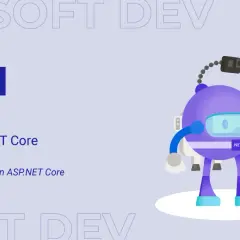 Un personnage violet avec un masque de plongée et un appareil .NET, explorant le monde de la Minimal API dans ASP.NET Core.