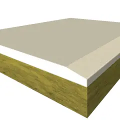Sezione di un controsoffitto in cartongesso con isolamento in lana di roccia, per un'ottima performance termica e acustica.