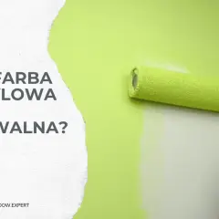Wałek malarski pokrywa ścianę zieloną farbą. Tekst pyta: czy farba akrylowa jest zmywalna?