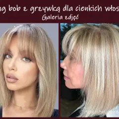 Dwie kobiety prezentują modną fryzurę: long bob z grzywką na boki, idealną dla cienkich włosów.