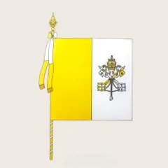 Flaga Watykanu: biało-żółta, z kluczami św. Piotra i tiarą papieską. Symbolizuje władzę duchową i świecką.