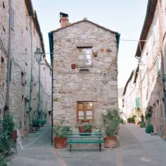 Un vicolo suggestivo con case in pietra e piante. Un invito a scoprire cosa vedere a Cecina, tra scorci autentici.