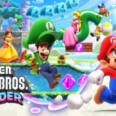 Mario, Luigi, Peach, Daisy, Yoshi, Goomba, Blooper i Słoń w kolorowym świecie Super Mario Bros. Wonder.