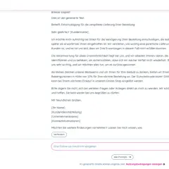 KI-generierter Text, um um Verzeihung bitten für verspätete Lieferung. Bietet 10% Rabatt für nächste Bestellung.