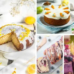 Köstliche Kuchen-Kreationen: Zitronen-Mohn-Kuchen, Karottenkuchen mit Zuckerguss, Blaubeer-Zimtschnecke und Beeren-Desserts – ideal für Diabetiker.