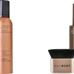 Due flaconi di autoabbronzante, uno mousse St. Tropez e un siero Bali Body, mostrano come funziona l'abbronzatura senza sole.