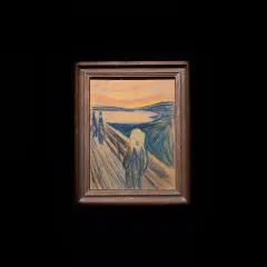 Edvard Munch najsłynniejsze obrazy: przerażona postać na moście krzyczy na tle krwawego nieba.