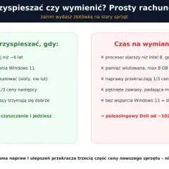 Kiedy warto przyspieszyć laptopa? Poradnik: mniej niż 6 lat, RAM do rozbudowy, koszt zmian < 1/3 ceny nowego. Inaczej wymiana.