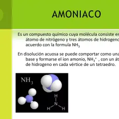 Molécula de amonio (NH₃) con un átomo de nitrógeno y tres de hidrógeno. En disolución, forma el ion amonio.