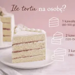 Elegancki tort na 30 osób, z porcją 1-3 kawałków na gościa.
