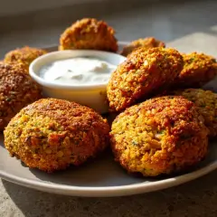 Krispiga falafelbollar med en krämig dipp. Perfekt för ett snabbt och gott falafel recept.