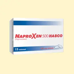 Opakowanie leku Naproxen 500 Hasco, zawierające 15 tabletek po 500 mg.