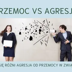 Mężczyzna krzyczy do megafonu, a kobieta leży na ziemi, symbolizując przemoc niewerbalną.