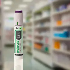 Zepbound, wstrzykiwacz z dawką 2,5 mg/0,5 ml, gotowy do użycia w aptece.