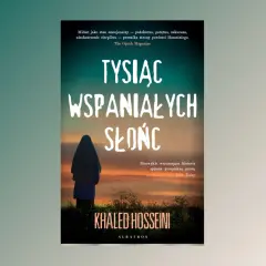 Okładka książki "Tysiąc wspaniałych słońc" z postacią w hidżabie na tle zachodzącego słońca.