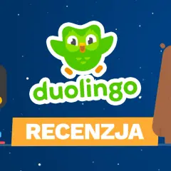 Sowa z Duolingo i jej przyjaciele zapraszają na recenzję aplikacji.