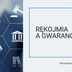 Grafika przedstawia ikonografię związaną z prawem i umowami, z hasłem "Rękojmia a gwarancja" jako informacją dla kupujących.