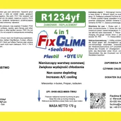 Czynnik klimatyzacji R1234yf Fix Clima 4w1, zapobiega przeciekom, zwiększa wydajność.