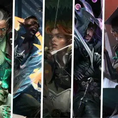 Kolekcja barwnych portretów postaci z Dragon Age: mroczny mag, łuczniczka, wojownik i inni.
