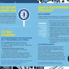 Panneau signalant l'obligation de chaînes ou pneus hiver en montagne, une mesure de la loi montagne.