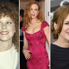 Nicole Kidman jung mit lockigen Haaren, dann in einem pinken Kleid und schließlich mit hochgesteckten Haaren.