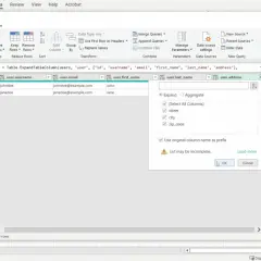 Interfaccia di Power Query Editor in Excel, che mostra la trasformazione di dati da XML a Excel, con espansione di colonne utente.