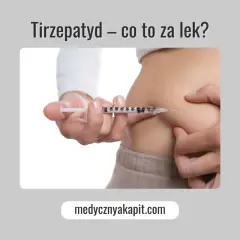 Osoba wykonuje zastrzyk z lekiem, który może być stosowany w leczeniu otyłości, podobnie jak **Zepbound**.