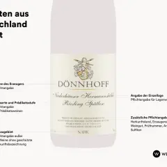 Etikett eines deutschen Riesling Spätlese von DÖNNHOFF. So lässt sich Wein erkennen und verstehen.