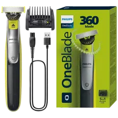 Golarka Philips OneBlade z nasadką, kablem USB i opakowaniem.