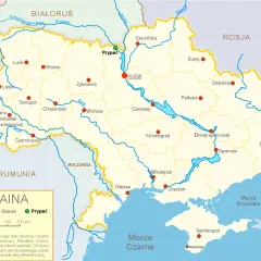 Mapa Ukrainy z zaznaczonym Prypeciem, miastem, gdzie jest Czarnobyl.