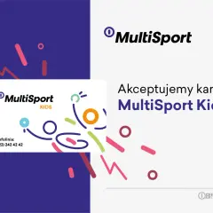 Karta MultiSport Kids na tle kolorowych kształtów i logo.